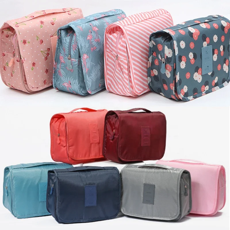 

2019 Newest Fashion Beautiful Dot Printing Plain Women's Make UP Cosmetic Bag Portable Folding Travel Hanging Toiletry Bags, Black,red,blue,green/customized colors