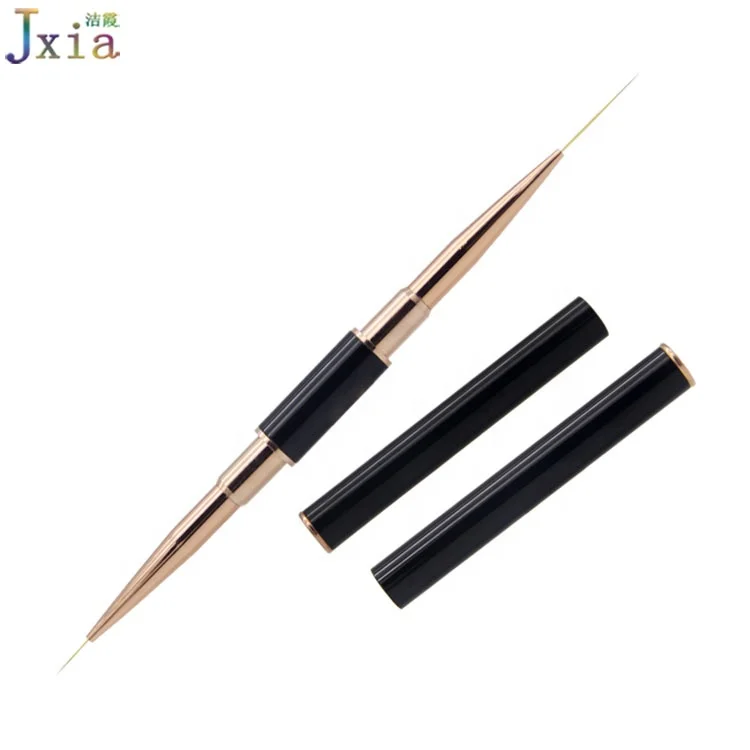 

New Good Quality Black Metal Handle Rose Gold Ferrules Imported Thin Nylon Hair Nail Art Liner Brushes