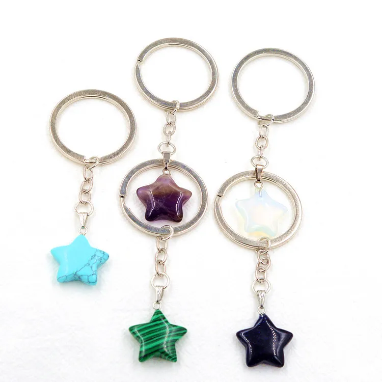 

Natural agate stone keychain pendant five-pointed star keychain love keychain pendant Amethyst turquoise pendant, As shows