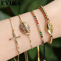 

Stock ! Mexico style wholesale rainbow colorful shine cross shell cz bracelets brass bangle jewelry for party