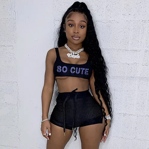 

2021 wholesale clothes casual fitness sports so cute mesh two piece set women clothing