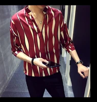 

Stripe pullover shirt men herren hemd camisa masculina shirt homme korean fashion stylish designer shirt men 2019