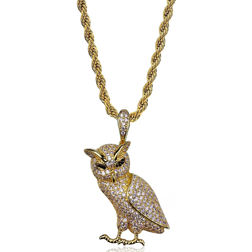 

New Explosive gold plated zircon pendant owl hiphop hip hop necklace for women or men gift, Silver