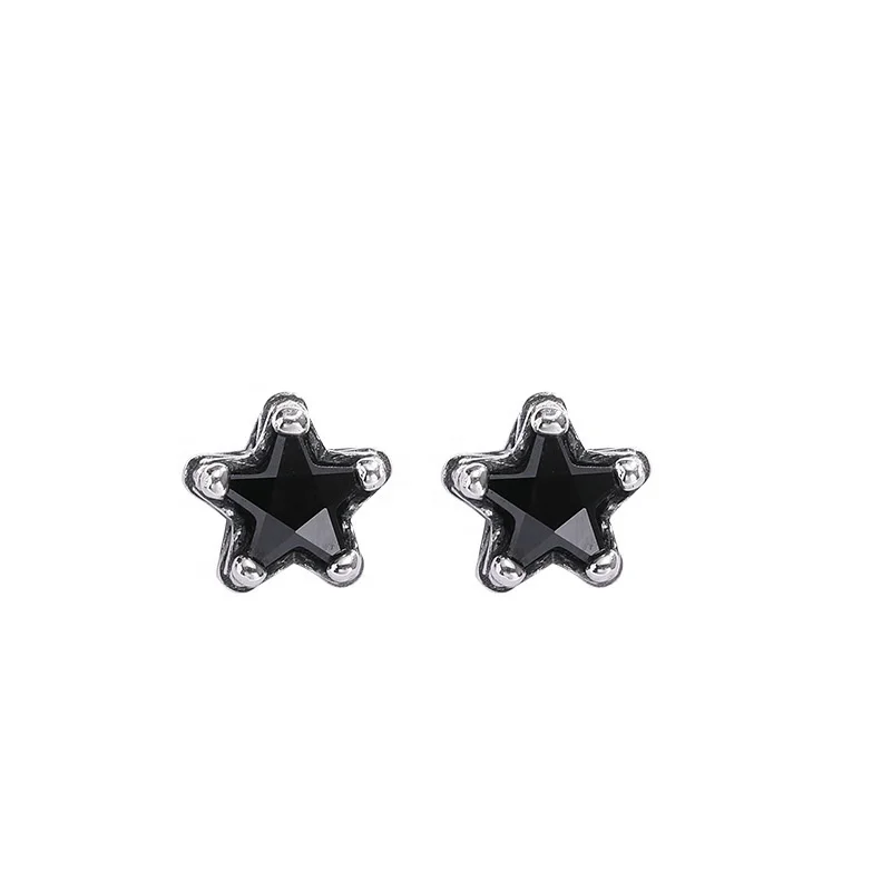 

China Manufacturer Jewellery 7 * 7 MM Black Zircon Stone Star Jewelry Men 925 Sterling Silver Earring