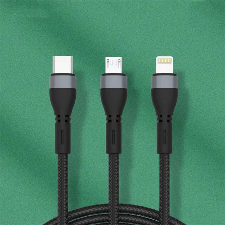

120cm black easy to carry short micro usb charger cable 3 in 1 cable, Grey+black