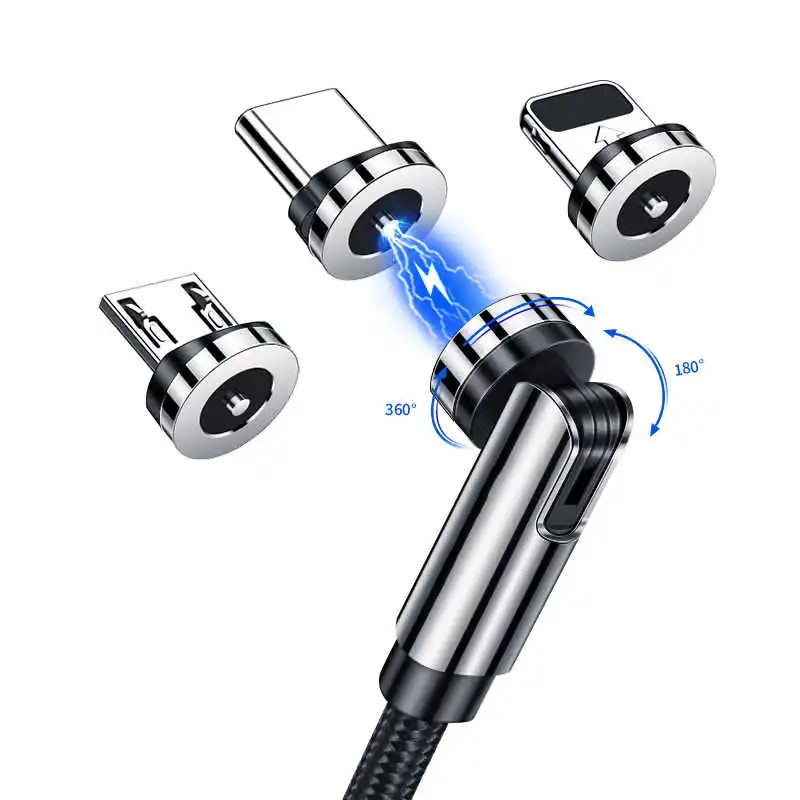 

New 540 Degree Rotate Magnetic USB Cable Micro Type C Cable Cord Magnetic Charging Cable For iPhone Android Data Line, White/black