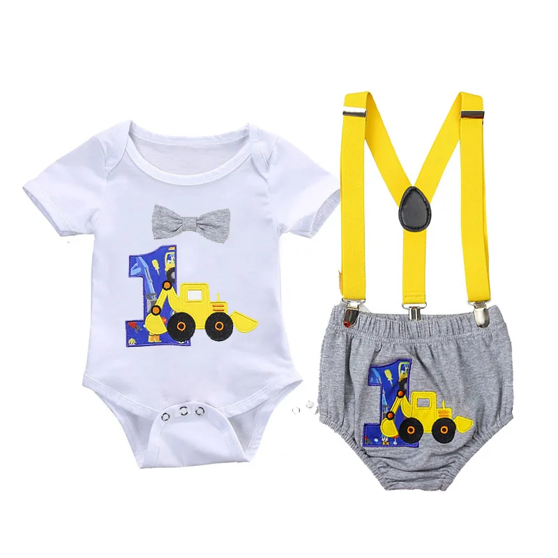 

Baby Boys 1st Birthday Cake Smash Clothes Suspender Diaper/Pants Bow Tie Romper Baby Boy Outfits For Summer DGBG-009, 10