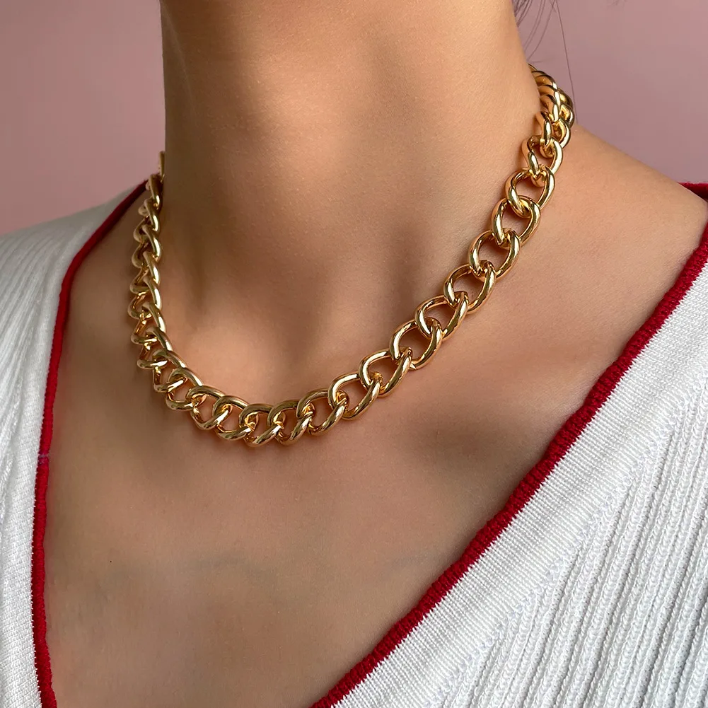 

Wholesale High Polished Gold Plated Hip Hop Figaro Chain Necklace For Women Men Punk Big Double Ring Necklace, Gold silver plated