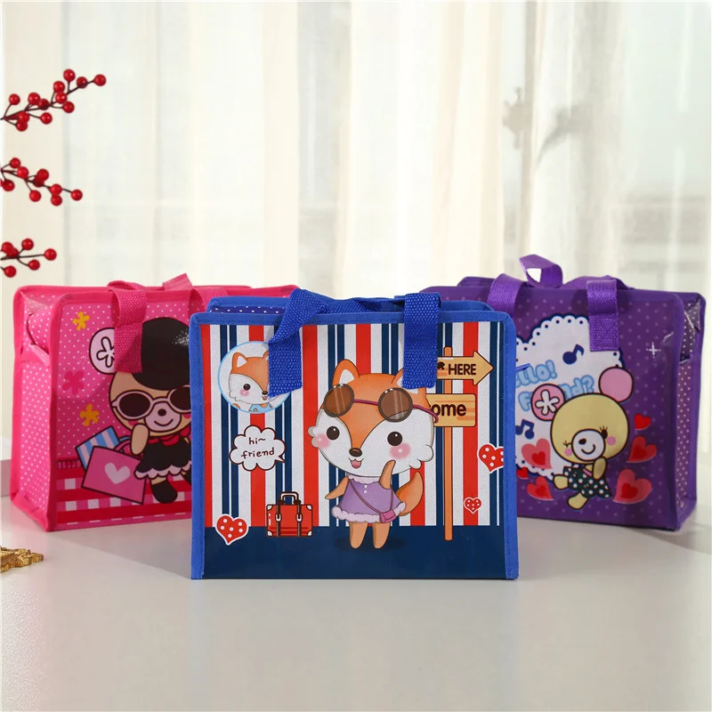 

High Quality Cartoon Printed Small Non Woven Handled Reusable Shopping Bag With Zipper