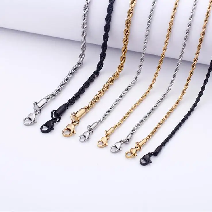 

Classic hip hop punk Gold Silver Plated twisted rope Chain Necklace for women and men