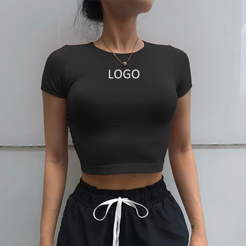 

Custom Logo High Quality Yoga Shirts Fitness Cropped Lady Training Cotton Sport Top Women Gym Shirt, Existing 5 colors, or customized colors
