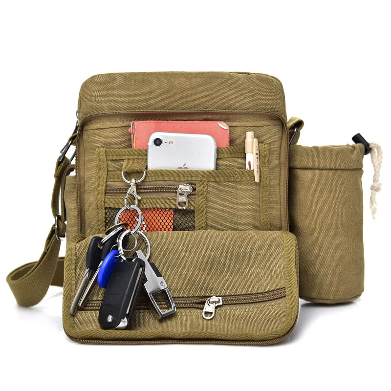 

Sling Messenger Thick Men Canvas Bag with Bottle Holder
