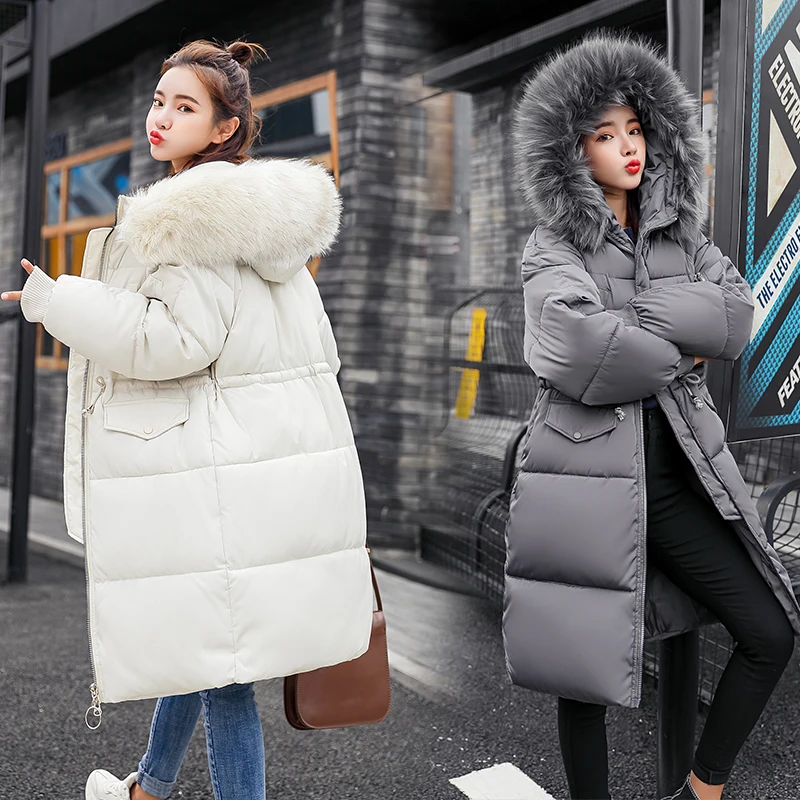 

High Quality ladies warm hooded fur collar cotton-padded clothes women slim long cotton winter jackets women coats, Customized color