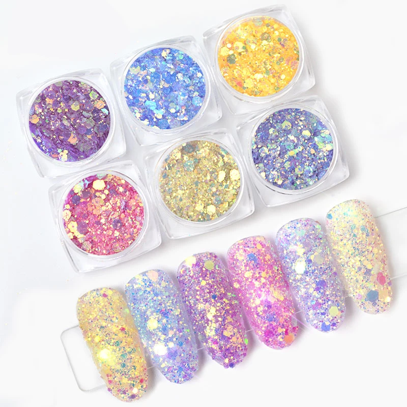 

Colorful Confetti Glitter Nail Sticker Holographic Shiny Sequins Nail Art Decorations Accessories, Customized