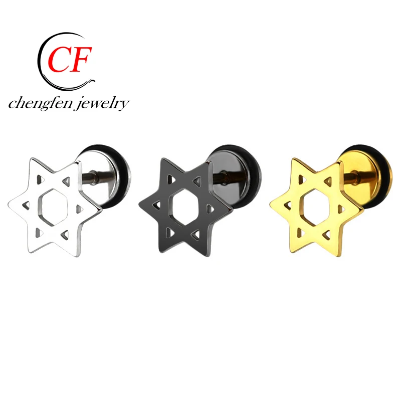 

Fashion stud earring charm star ear piercing cute body jewelry gold black steel 1 pair for woman man