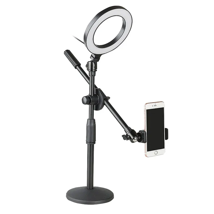 

Round Bottom Adjustable Led Selfie Ring Light Phone Holder, Black