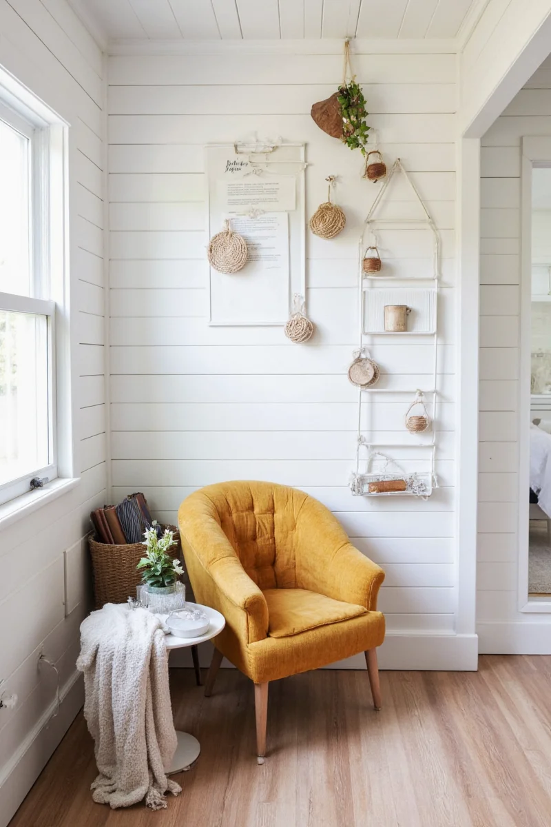 Tiny Cottage Christmas Decor with String Lights and Stockings