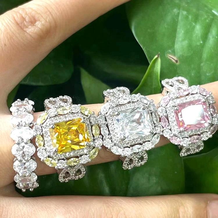 

Wish hot sale luxury flower square diamond zircon micro inlaid ladies simple fashion ring