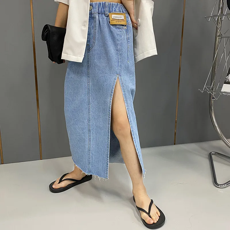 

2021 New Summer Long Denim Skirt Cute Split Jean Skirt 5-15 Years, Blue