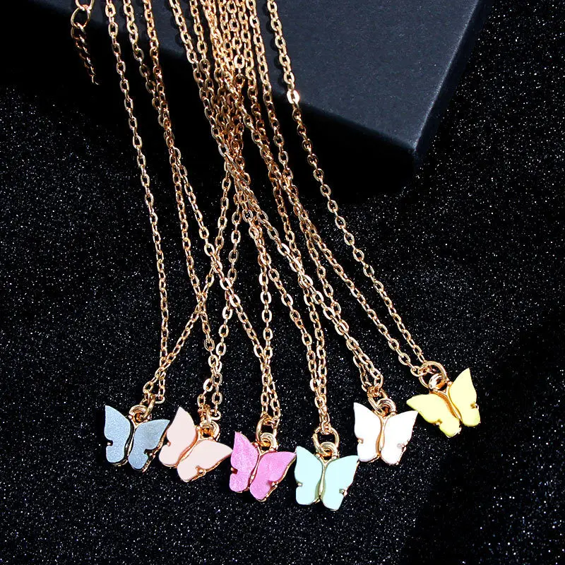 Bohemian Summer Gold Clavicle Chain Resin Charm Acrylic Butterfly Pendant Necklace