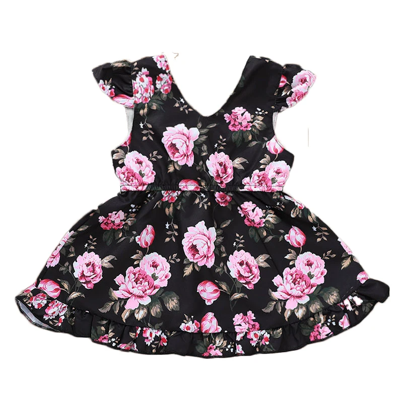 

New design wholesale retail sleeveless flower print princess style children clothing summer kids girl dress