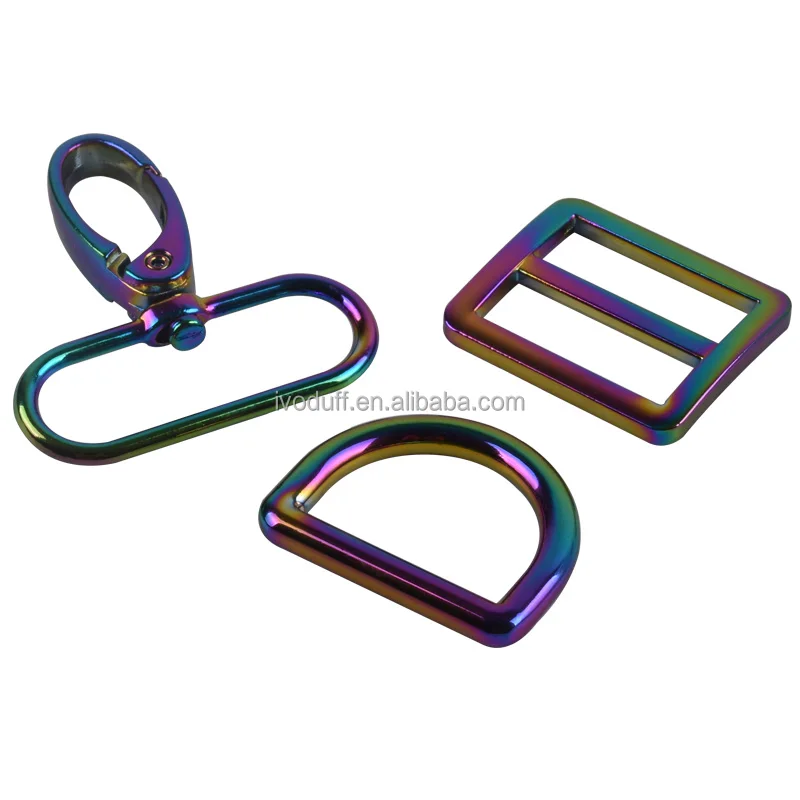 

High Quality Metal Swivel Snap Hook D Ring Tri-glide Slider Bag Hardware Accessories, Black/ light gold/ nickel/ rainbow/ rose gold