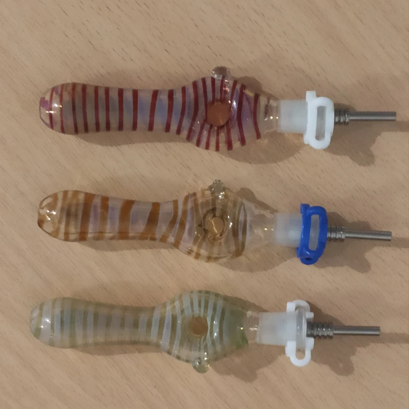

glass donut smoking honey straw with 10mm titanium tip and plastic clip, Mix color