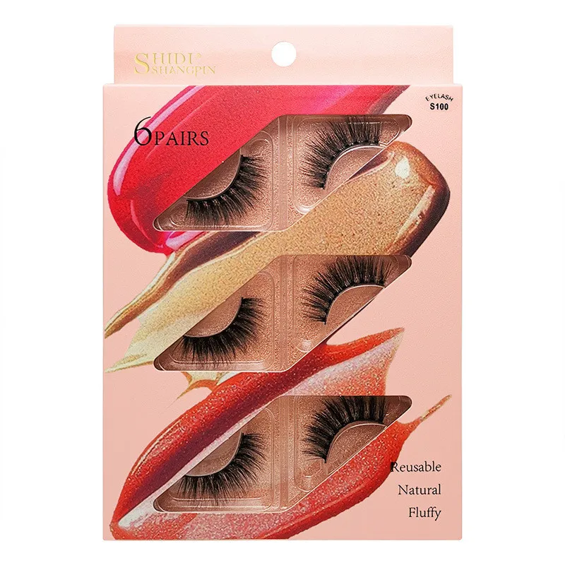 

New Imitation Mink Eyelashes Vendor 6 Pairs Set 3D Natural Thick Fluffy False Eyelash, Black