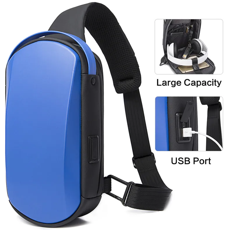 

New Arrival Mens EVA Hard Shell Sling Bags Crossbody Multifunctional Charging Chest Bag Men, Blue, grey, black, red, yellow
