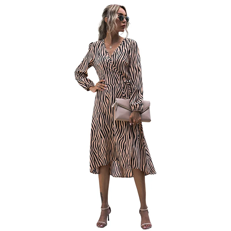 

Sweet loose striped long sleeved sexy dress women autumn winter new style lady elegant