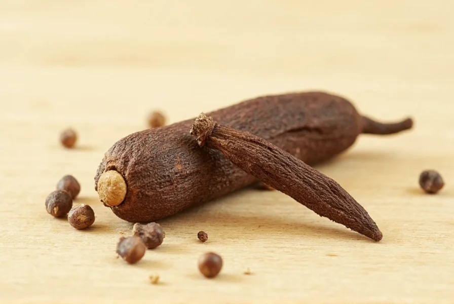Close-up view of whole cloves showing their distinctive nail-like shape and reddish-brown color