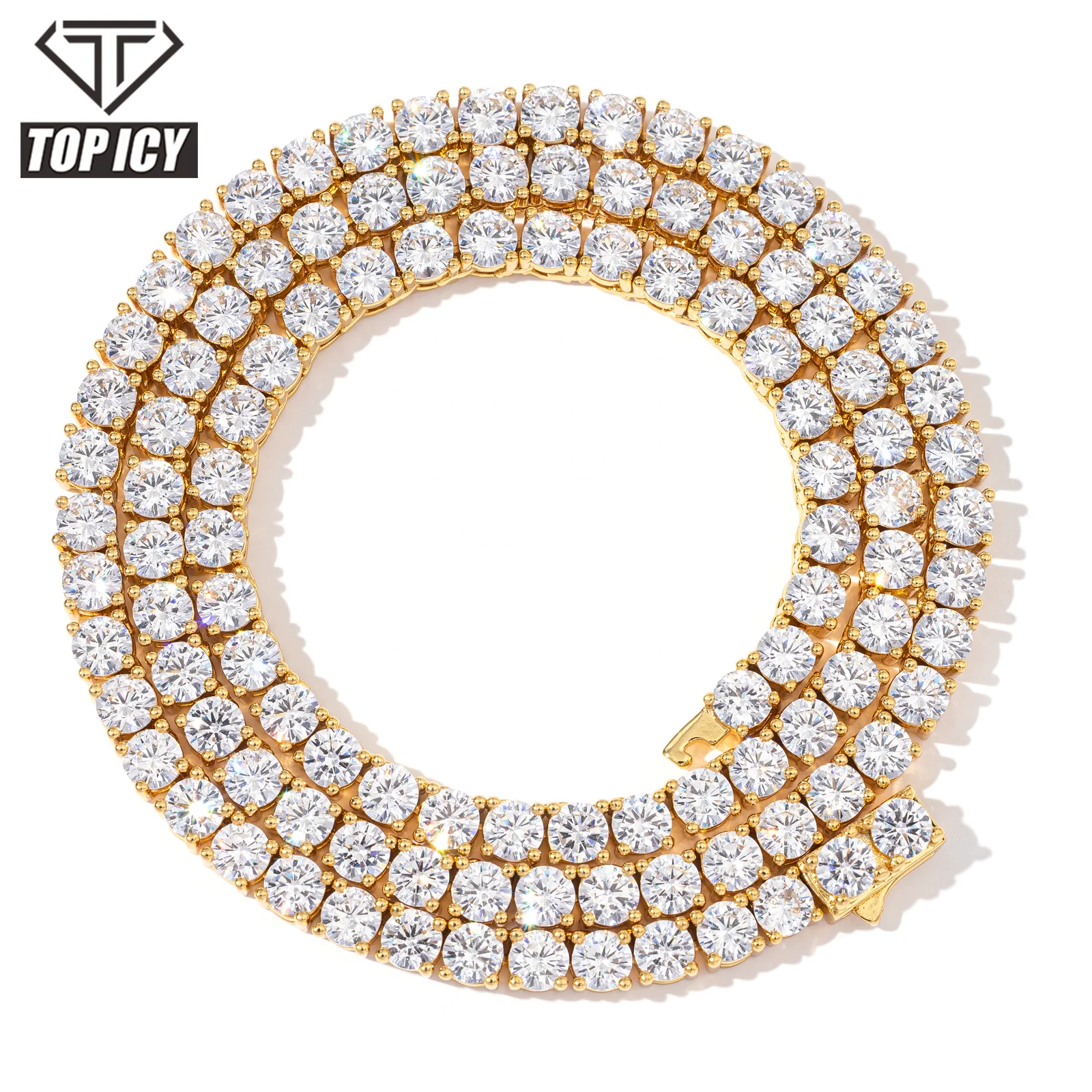 3mm-5m Icy Spring Clasp Tennis Chain Fashion Jewelry Necklace Brass 18K Gold Plated 3A CZ Shiny Necklace Women Diamond Chain