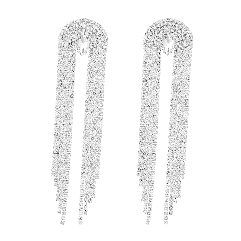 

Exaggerate diamond tassel drop earrings women rhinestone long tassel earrings statement