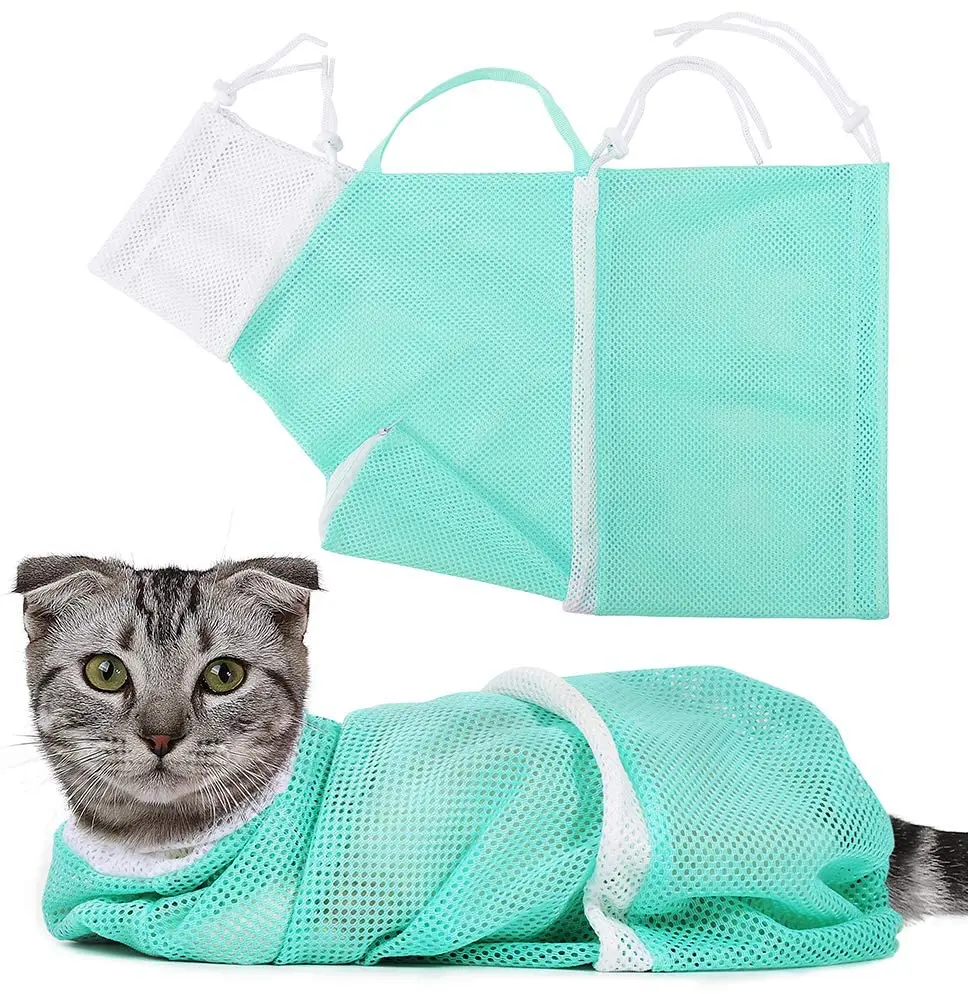 

Breathable Adjustable Cat Bathing Grooming Bag Bite-Resistant and Scratch-Resistant Cat Shower Bag for Cat's Nail Trimming, Grey,green,pink