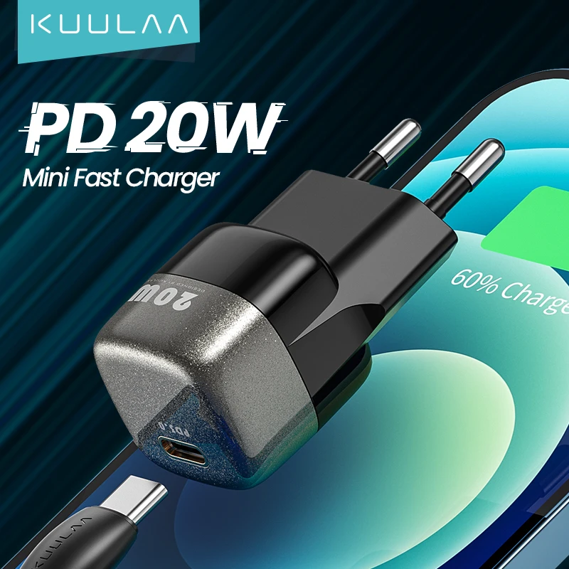 

KUULAA Brand 30mm Mini Home Adapter PD 20W Chargers Companies PD 3.0 20 W PD Charger Oem, Black/white