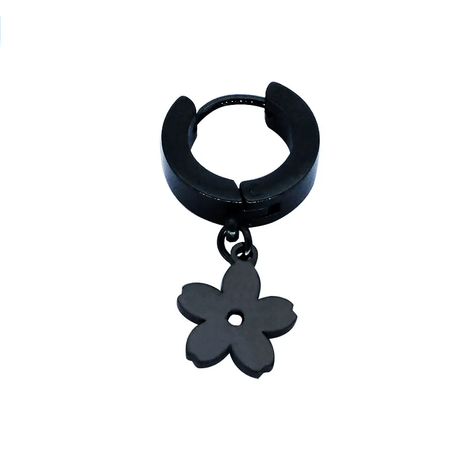 

316L Stainless steel black Plated flower shape huggie hinged hoop earrings for women, Gold,steel,black,rose gold...