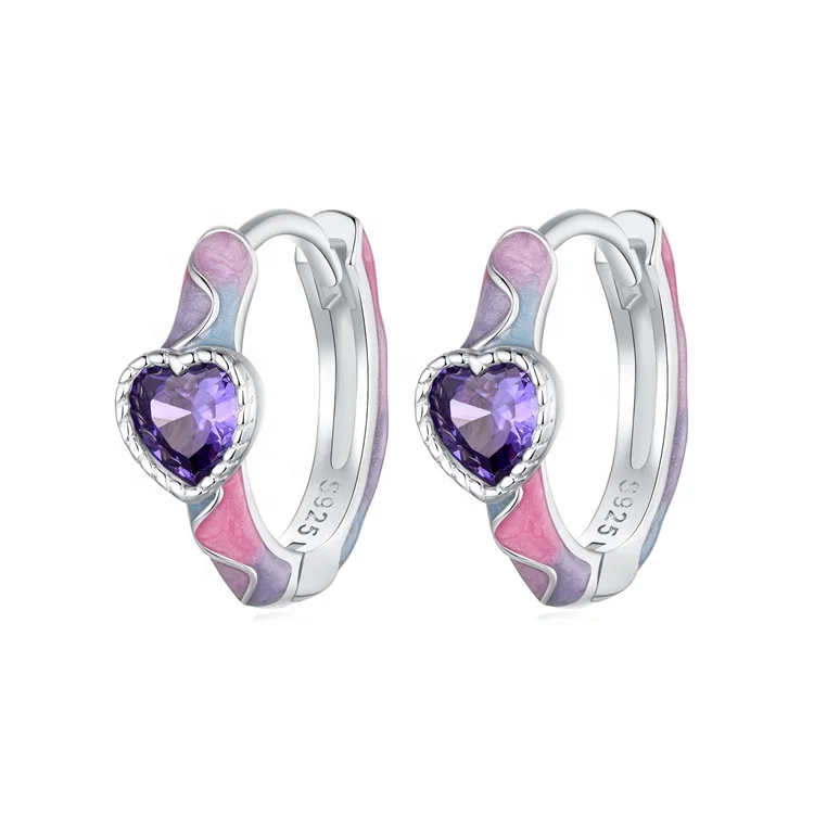 

in stock new arrival amethyst valentines girls jewellery earrings trendy 2024 zircon clip party enamel silver 925 heart earring