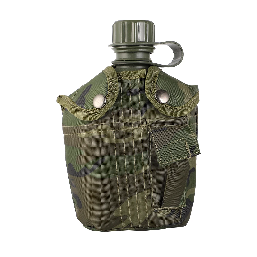 

1 QT Camouflage plastic army military canteen hydration water bottle with carrying pouch for outdoor camping, Olive green or black or camo