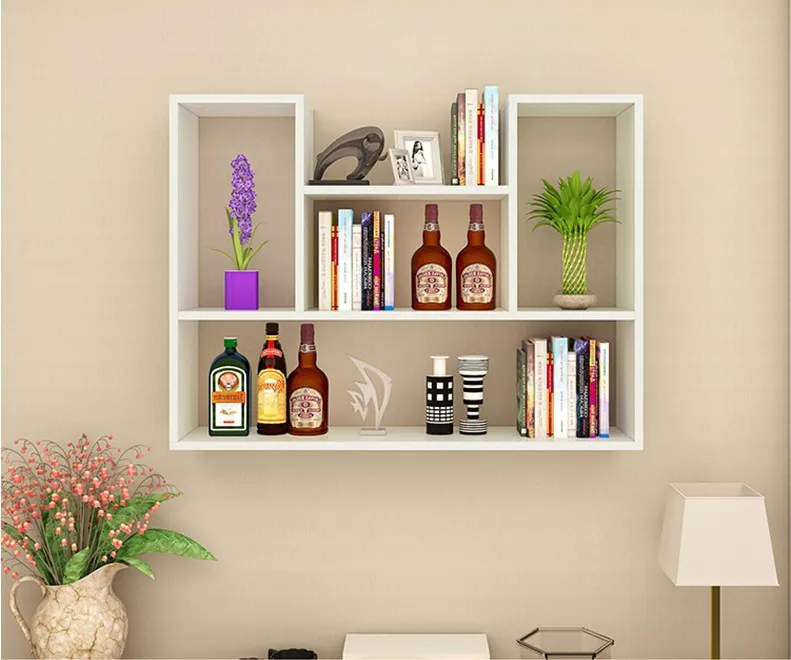 Simple design of a variety of color custom living room hotel wood material wall shelf