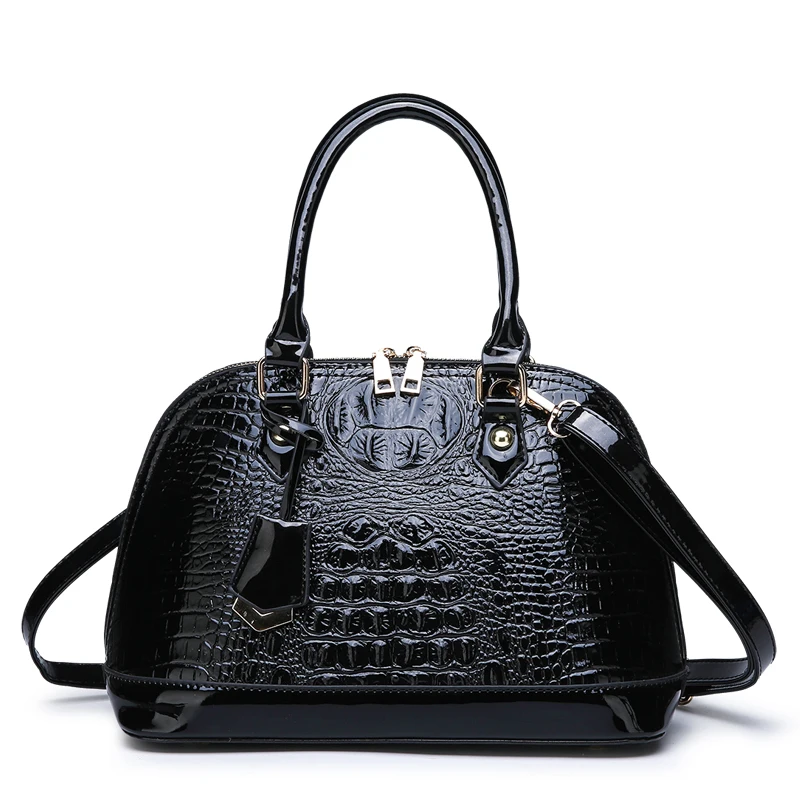 

Custom new style Crocodile glossy patent leather luxury ladies shoulder bags handbags purse, 3 colors