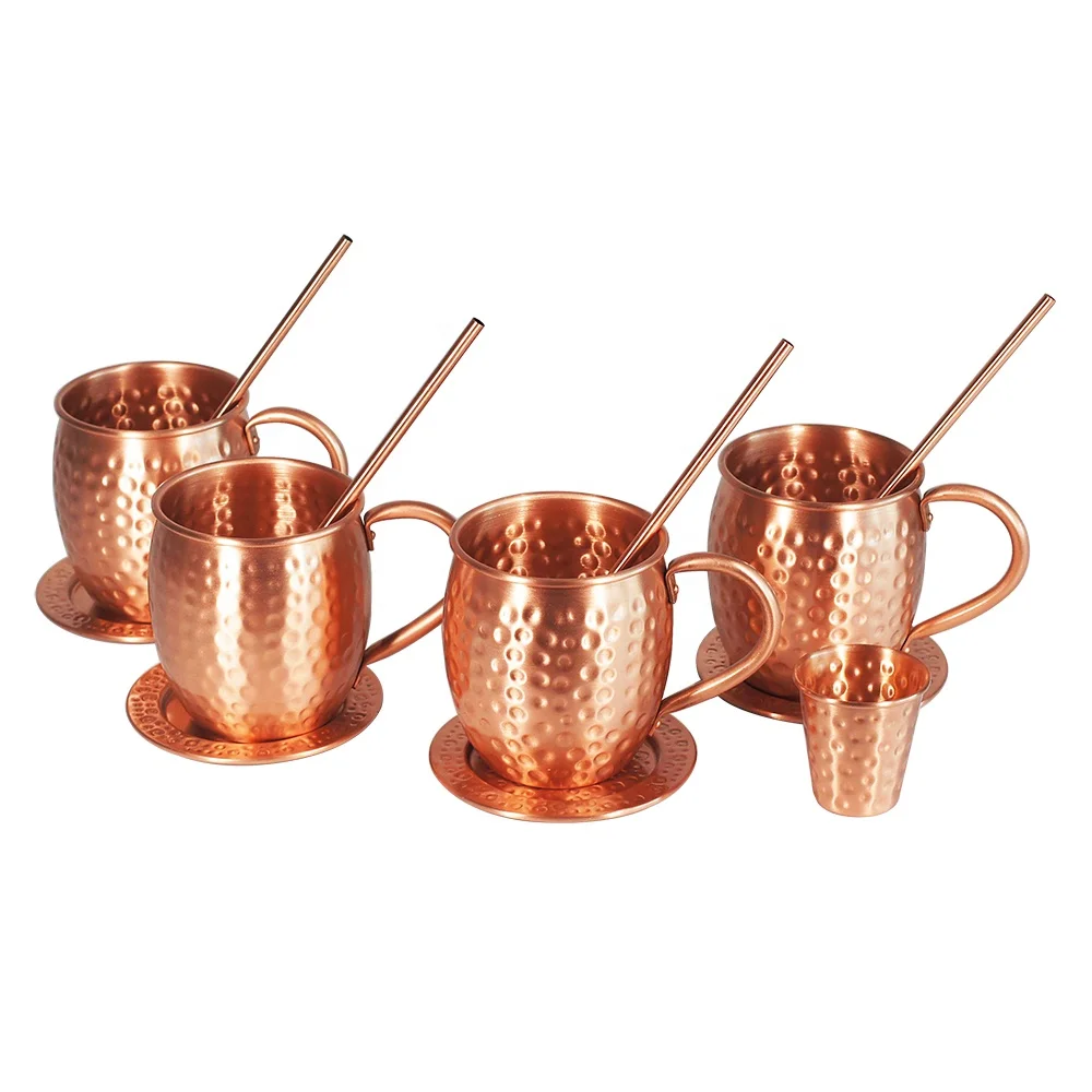 

Custom Copper Moscow Mule Mug With Straw & Coaster Sets Stainless Steel Mugs Custom Logo, Copper plated, customized color is available