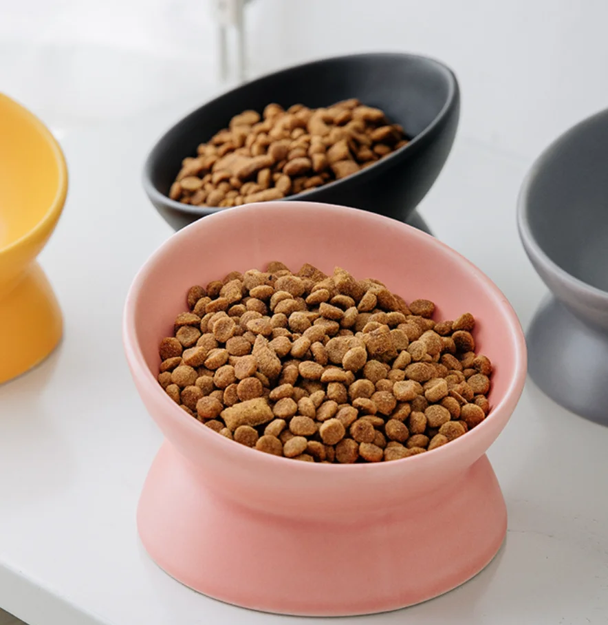 

New ceramic bowl Cat Dog pet bowl Diagonal high foot protection cervical vertebra dog cat food stand pet bowl