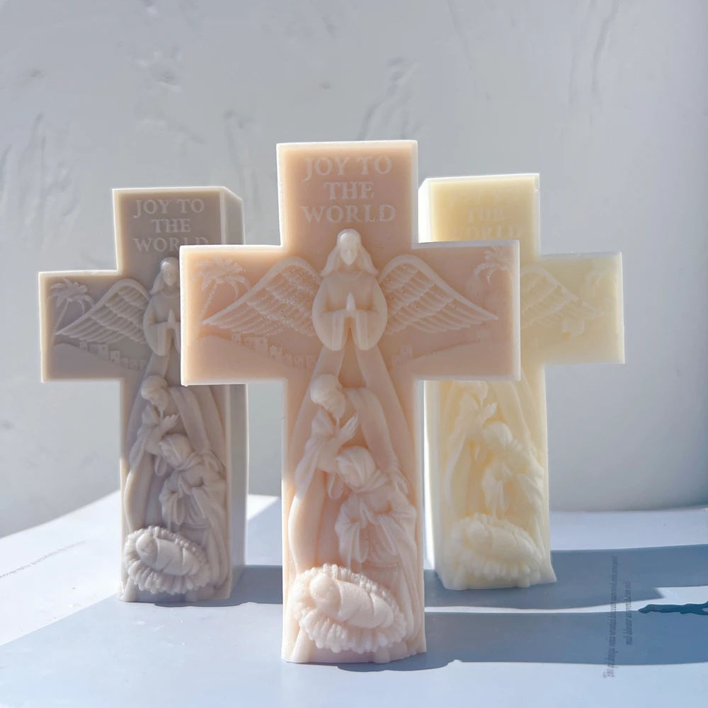 Holy Family Candle Mold Jesus Mary with Child Figurine Art Sculpture Silicone Mold Catholic Icon Christian Wax Tool