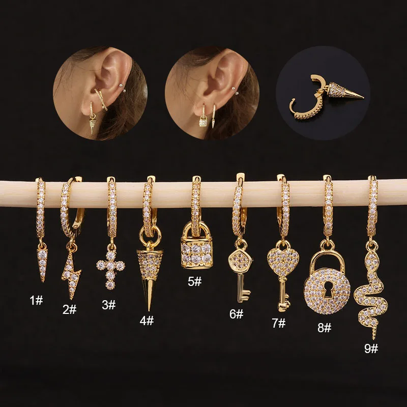 

Gold snake ear cartilage huggies earrings zircon stainless steel ear stud jewelry drop earrings hoop earrings