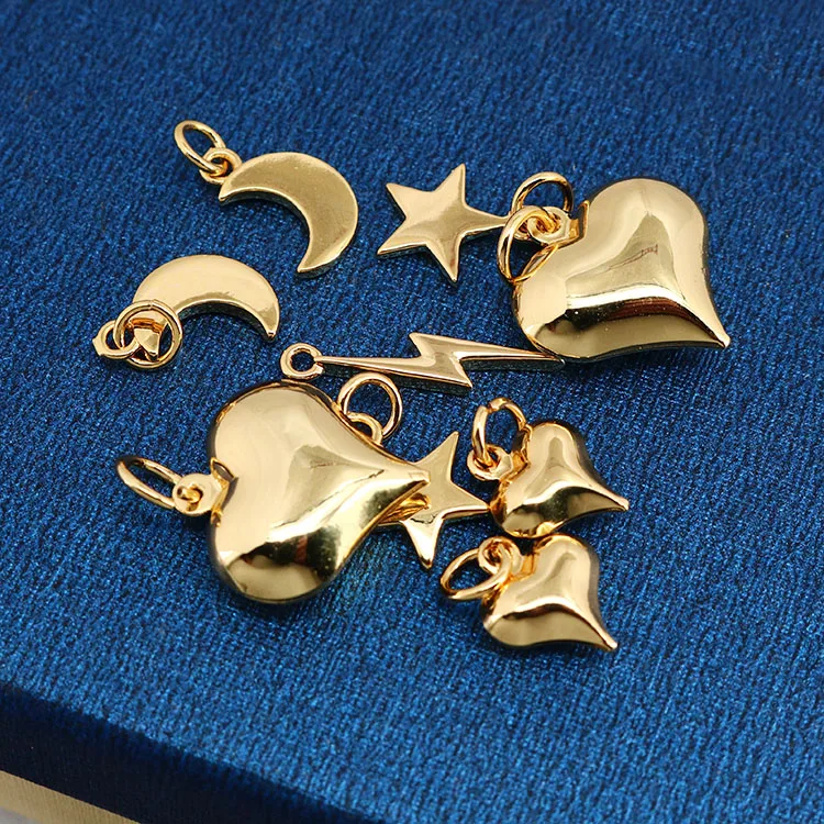 

JS1503 Chic Thin MIni Jewelry Supplies 18K Gold Plated Moon Star Lightning Fish Bulgy Heart Charm Pendants