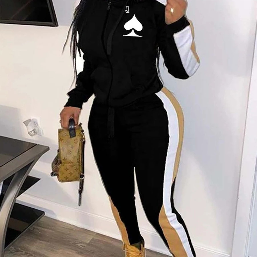 

Foma-TB5198 Stylish color patchwork sport wear women two piece set thick outfit plus size women clothing 5xl