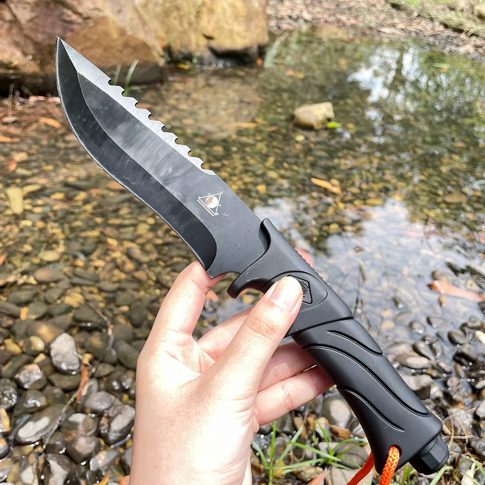 

Friendly affordable Survival fixed blade knife with ABS handle nylon sheath hunting knife black tactical knife