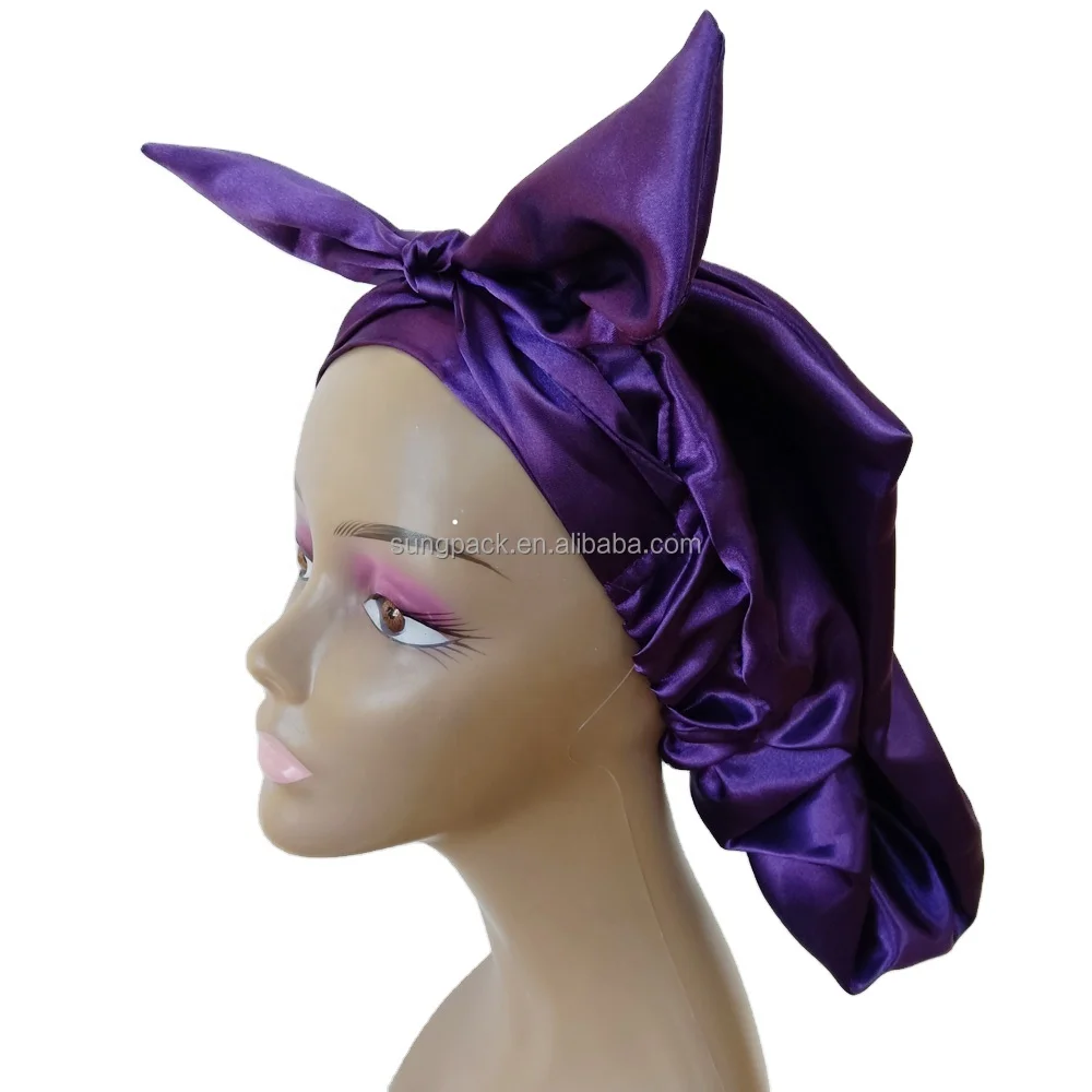 

68cm Women Curly Hairs Head Wraps Slap Clasped Adjustable Tie Sleep Caps Satin Bonnet, Customize