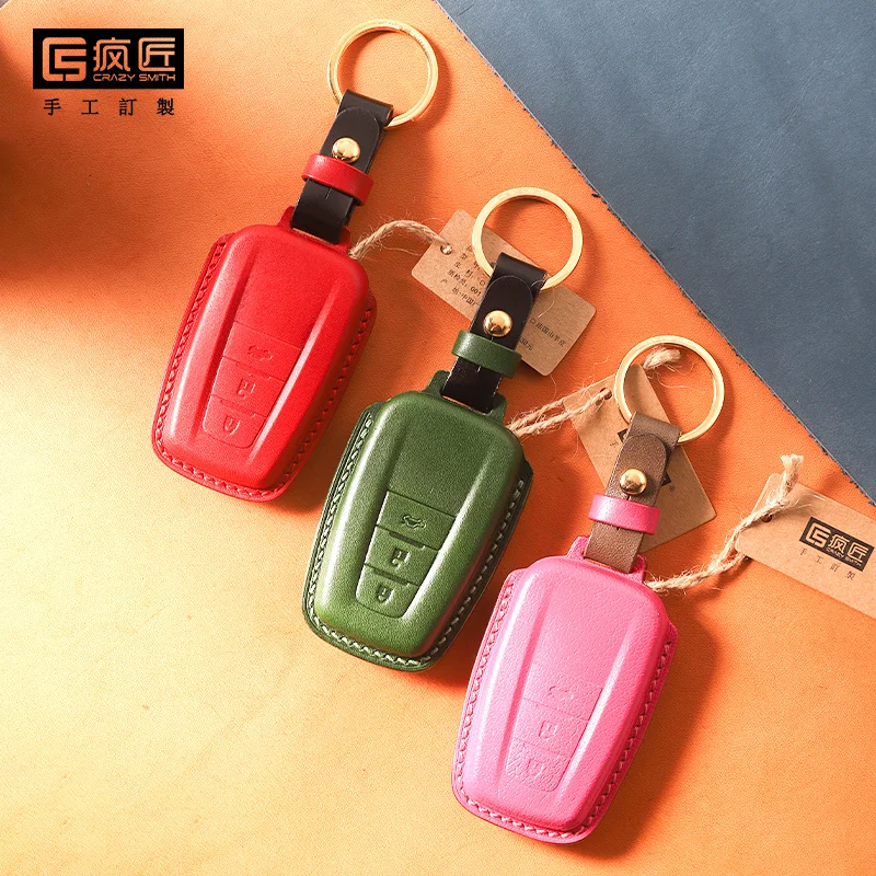 

2021 NEW High Grade LeatherCraft Hand Sewing Genuine Leather Smart Car Key Case Cover for Toyota Camry/Prado/Avalon/IZOA, 17 color available