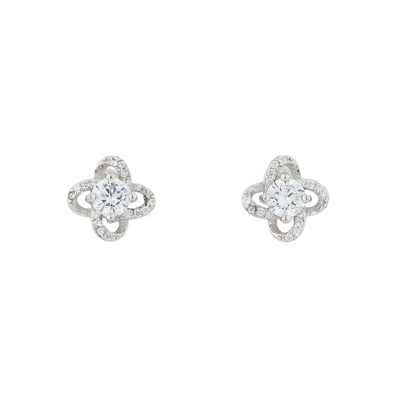 

Four-Leaf Clover Italian Jewelry Earrings Cubic Zirconia 925 Silver Earrings Women